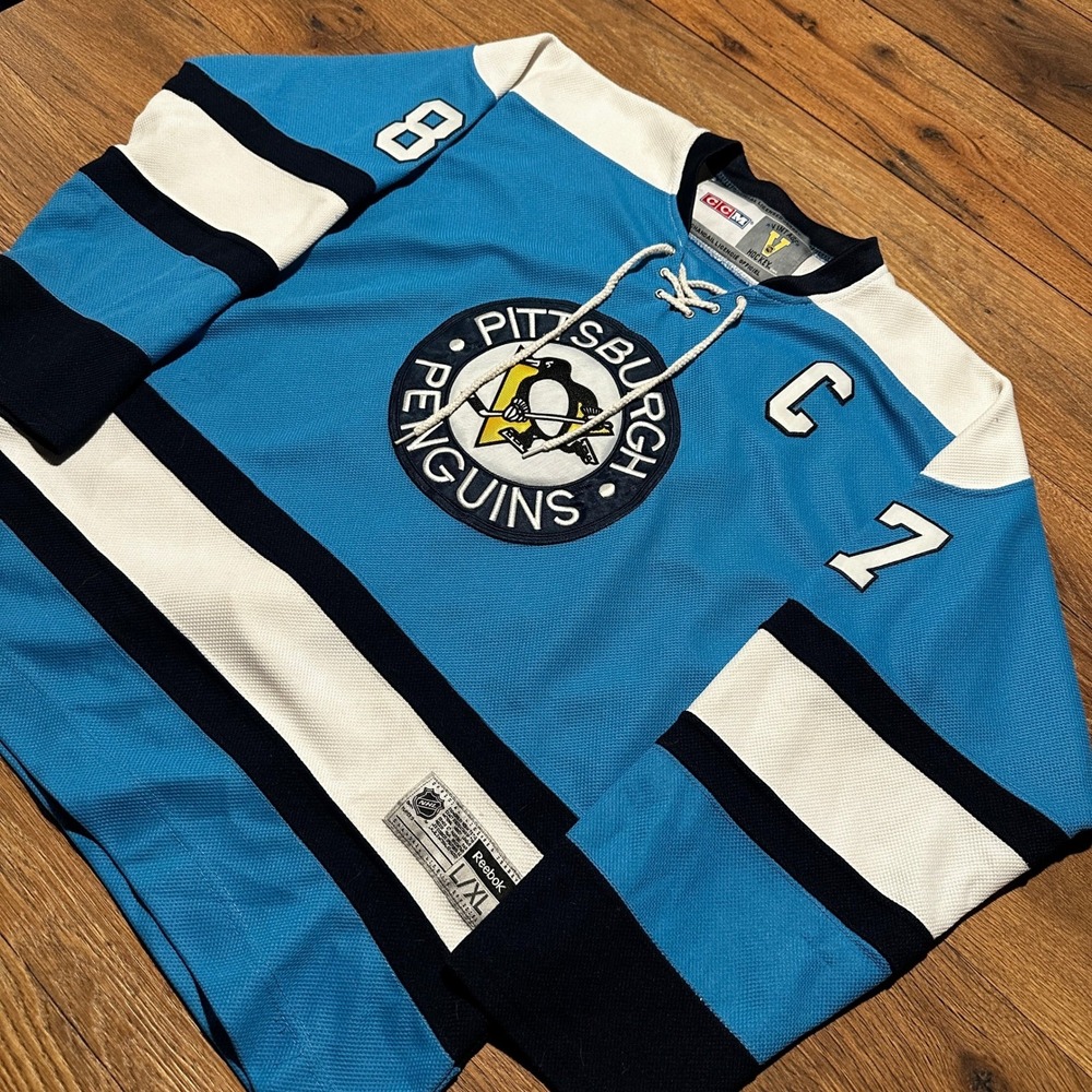 CCM Pittsburgh Penguins Light Blue Crosby 87 Hockey Jersey Mens L/XL